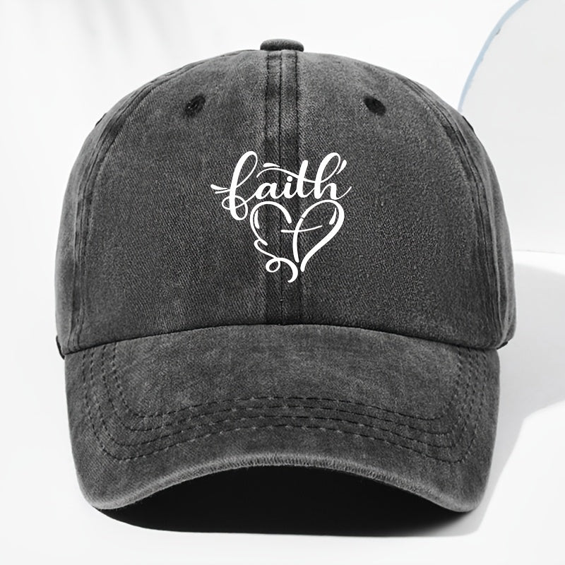 Vintage Washed Baseball Cap with Faith And Heart Design - Adjustable, Lightweight Sun Hat, All-Season Wear, Perfect for Outdoor Activities, Baseball Cap
