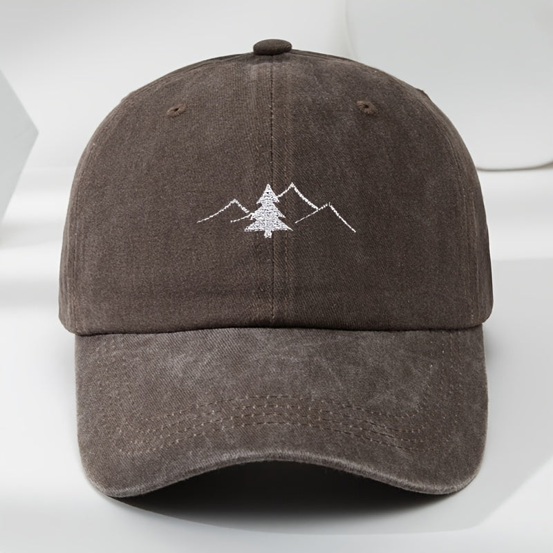 Fun Pine Tree And Mountain Peak Print Embroidered Baseball Cap Outdoor Men'S Casual Sports Adjustable Baseball Cap
