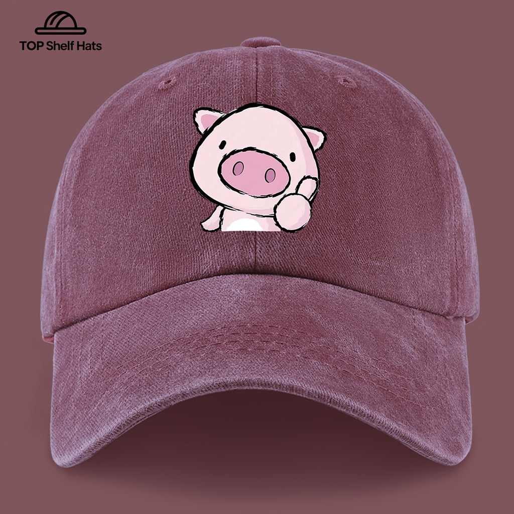 1pc Cute and Playful Piglet Pattern Printed Baseball Cap, Lightweight, Comfortable, and Breathable, Adjustable Size, An Excellent Valentine's Day Gift for Your Partner, Unisex Outdoor Casual Wear Accessory, Mom and Dad's Beach Vacation Leisure Sun