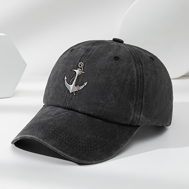 Vintage Anchor Print Baseball Cap - Adjustable, Soft Top Casual Hat for Men, Polyester