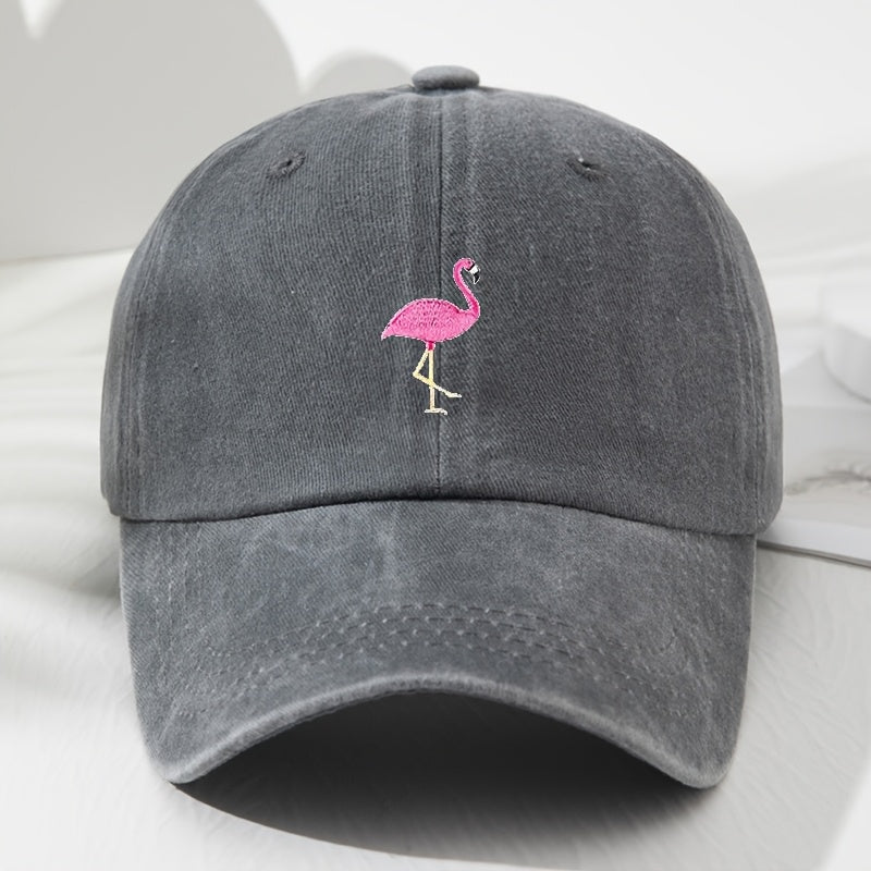 Unisex Embroidered Flamingo Soft Top Baseball Cap, Vintage Men'S Hat, Women'S Fashion Outdoor Cap with Adjustable Circumference, Suitable for Outdoor Sports, Fishing, Hiking, And Camping