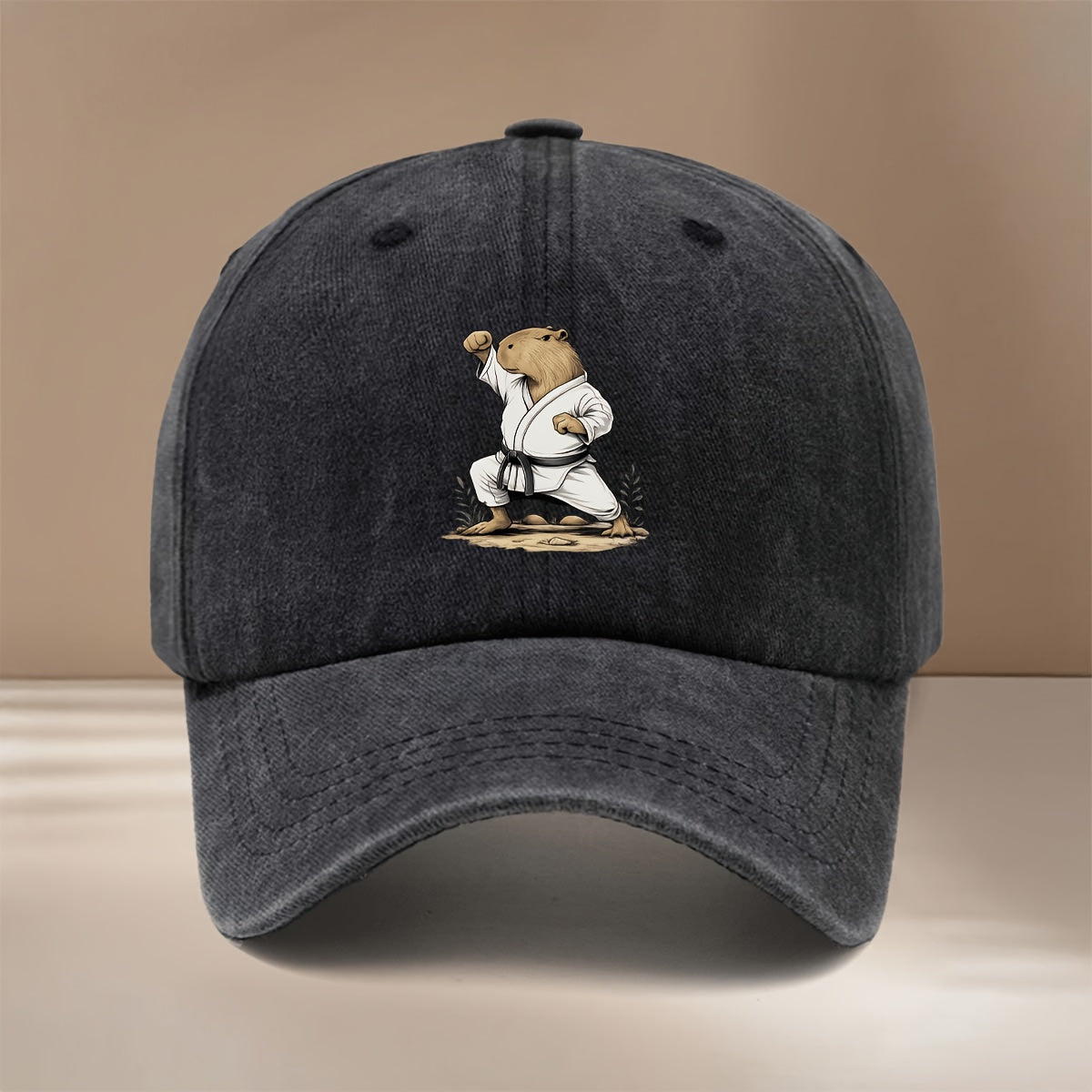 This Is a Baseball Cap Featuring a Capybara Design with a Martial Arts Theme. It'S Lightweight, Trendy, Adjustable, And Suitable for Both Men And Women. The Comfortable And Stylish Duckbill Hat Is Perfect for Outdoor Sports, Gatherings