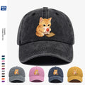 1pc Orange Striped Kitten Holding Strawberry Big Stamp Pattern Baseball Cap, Cute And Playful Fashion Casual Unisex Adjustable Size, Daily Outing, Coffee Shop Gathering, Park Stroll, Shopping Fun, Best Friend Date, Weekend Picnic, Relaxed Commute