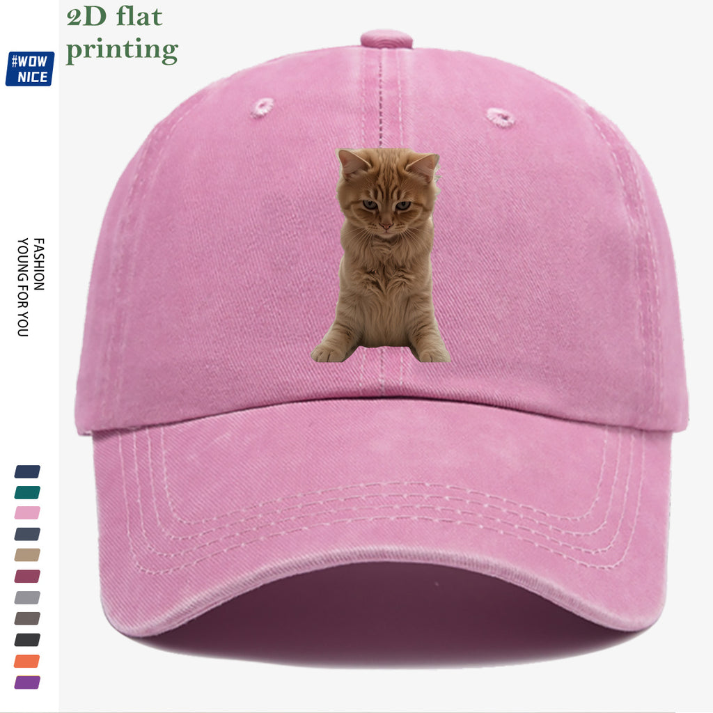 1pc Orange Tabby Cat Squatting Front Print Baseball Cap, with Round Eyes Slightly Squinted, Giving Off a "I'm Noble" Meme Vibe. A Must-have for Daily Outings, Café Visits, and Citywalks to Create a Stylish Look. The Cap Shape Helps Flatter and Slim