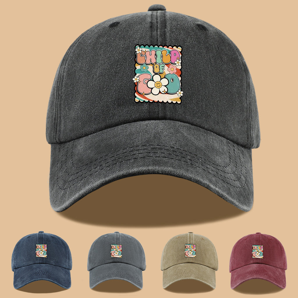 1pc "CHILD OF GOD" Vintage Fun Floral Print Baseball Cap, Comfortable and Breathable Sun Hat, Stylish, Colorful, and Beautiful, Unisex Adjustable Baseball Cap, Casual Street Fashion Hat, Outdoor Sun Hat for Sunbathing, Suitable for Daily Outings