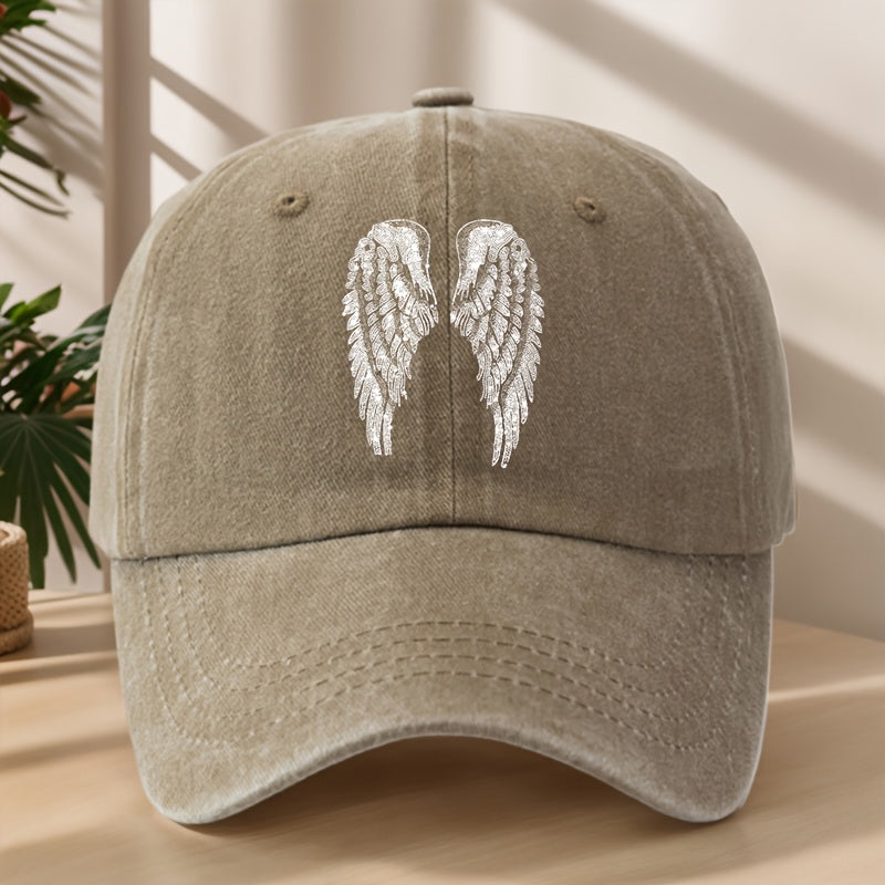 Angel Wing Printed Baseball Cap Classic Washed Distressed Retro Dad Hat Soft Comfortable Sweat-Absorbing Breathable Hat Outdoor Casual Sports Mountaineering Camping Fishing Hat Individual Street Hip-Hop Hat