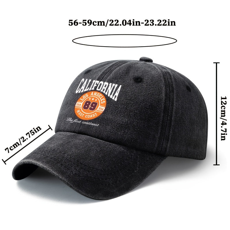 A Unisex Fashionable and Versatile Printed CALIFORNIA Baseball Cap, Featuring a Classic Vintage Washed Lightweight Curved-brim Design. Suitable for Outdoor Vacations, Travel, Camping, and Other Casual Occasions. Also Ideal as a Hip-hop Hat