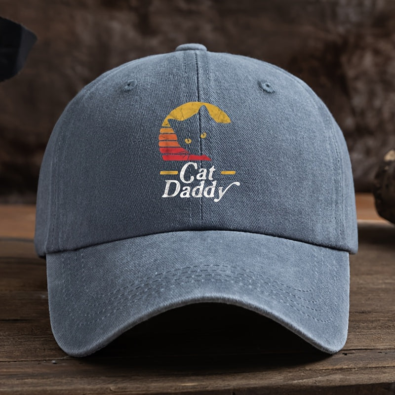 Fun Cat Print Baseball Cap Classic Washed Distressed Retro Curved Brim Hat Outdoor Casual Sports Running Hiking Camping Fishing Hat Soft Comfortable Dad Hat Individual Street Rock Hip-Hop Hat