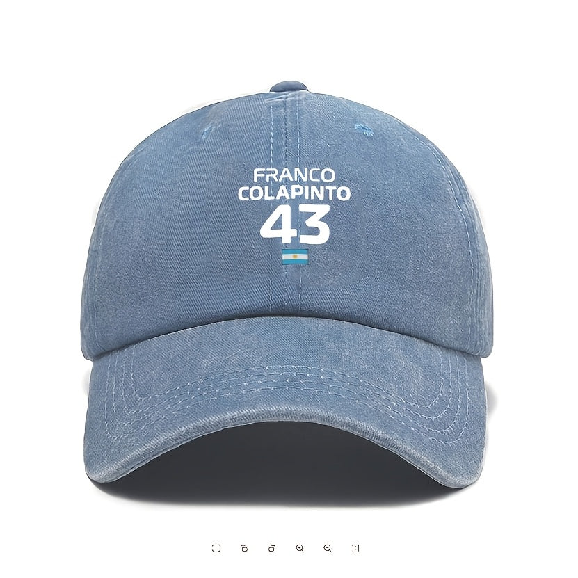 1pc, Adjustable Baseball Cap Featuring "FRANCO COLAPINTO 43 Argentine Flag", Lightweight Printed Craft Women'S Hat, "Racetrack" Men'S Sunshade, Ideal Gift for Weddings, Parties, And Birthdays