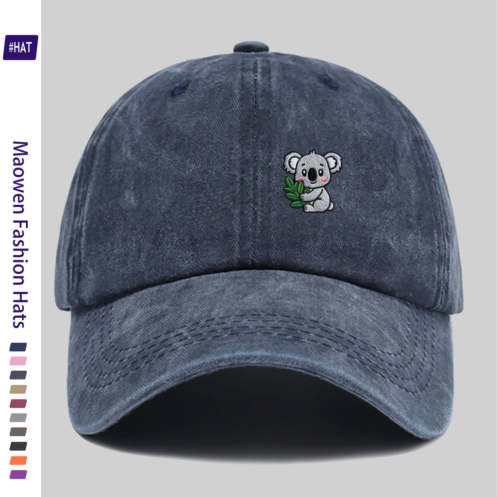 Cartoon-Style Koala Pattern Printed Washed Baseball Cap, New Vintage-Style Baseball Cap for Summer, Unisex Lightweight Outdoor Cap, Suitable for All Seasons, Travel And Casual Wear, Adjustable Size Trucker Cap, Ideal for Sports Enthusiasts