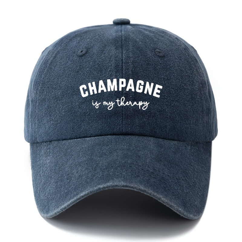 Unisex Fashion Versatile Printed Letter CHAMPAGNE Baseball Cap Classic Retro Washed Outdoor Lightweight Curved Brim Hat Trucker Baseball Cap Suitable for Outdoor Vacation Travel Camping and Other Casual Occasions