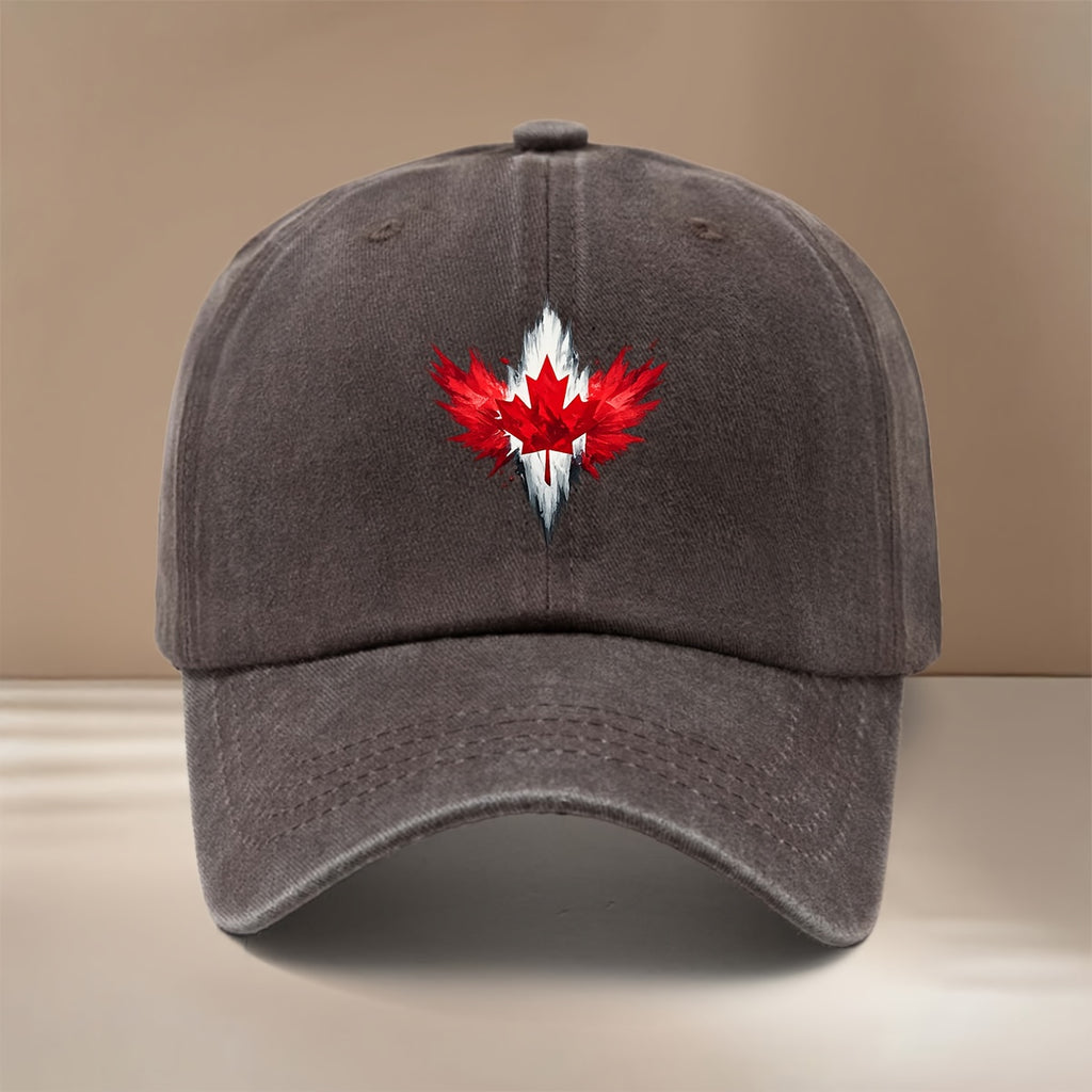 Red Maple Leaf Pattern Baseball Cap Lightweight Fashion Duckbill Hat Unisex Vintage Distressed Style for Parties, Camping, And Hip-Hop Outfits, Trendy Comfortable Curved Brim Hat with Texture And Versatile Fit, Casual Hat with Adjustable Size