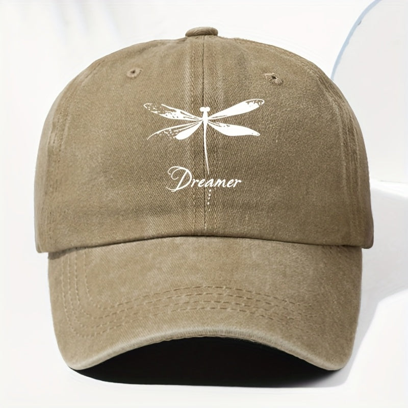 Unisex Dragonfly Dreamer Print Washed Vintage Baseball Cap - Lightweight Polyester Adjustable Unisex Sun Hat, Trucker Style, All-Season Casual Wear