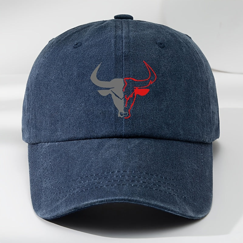 MAKEFGE Vintage Washed Bull Head Baseball Cap - Soft Top, Sweat Absorbent, Breathable, Hat for Outdoor Sports & Casual Wear, Casual Hat | Funky Fashion Accessory | Polyester Fiber Cap