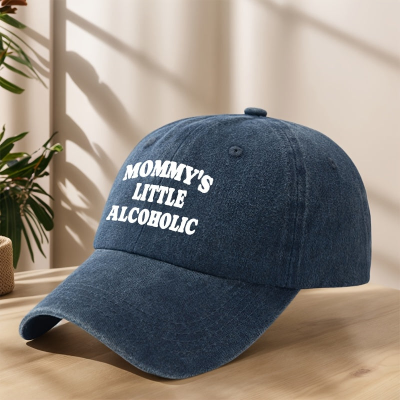 MOMMY's LITTLE ALCOHOLIC High-Quality Printed Baseball Cap, Classic Washed Distressed Vintage Curved Brim Hat for Outdoor Leisure, Sports, Running, Mountaineering, Camping, Fishing. Soft, Comfortable, Sweat-Absorbent, Breathable Duckbill Cap.  Street