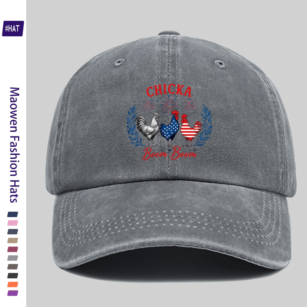 1pc Vintage Washed Distressed Baseball Cap with American Flag And Fireworks Print, Adjustable Buckle Closure, Rooster And Hen Pattern, Suitable for Truckers, Unisex, Ideal for Driving And Everyday Casual Wear