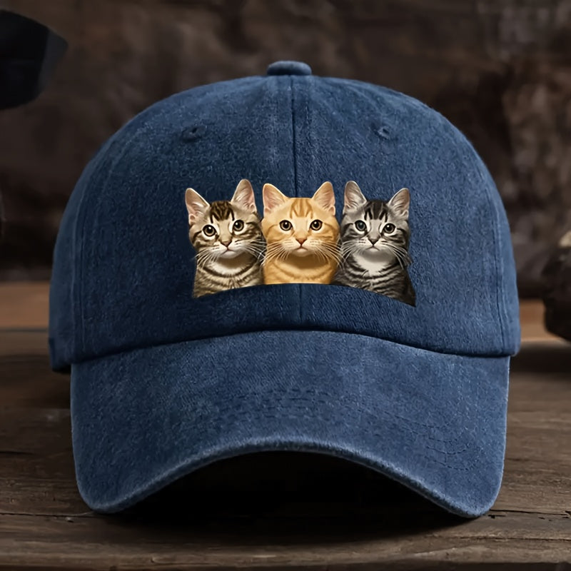 Three Cat Print Baseball Cap - Adjustable, Machine Washable Dad Hat, Suitable for Outdoor Sports, Outdoor Sports Cap, Fashion Trucker Hat Available in Multiple Colors