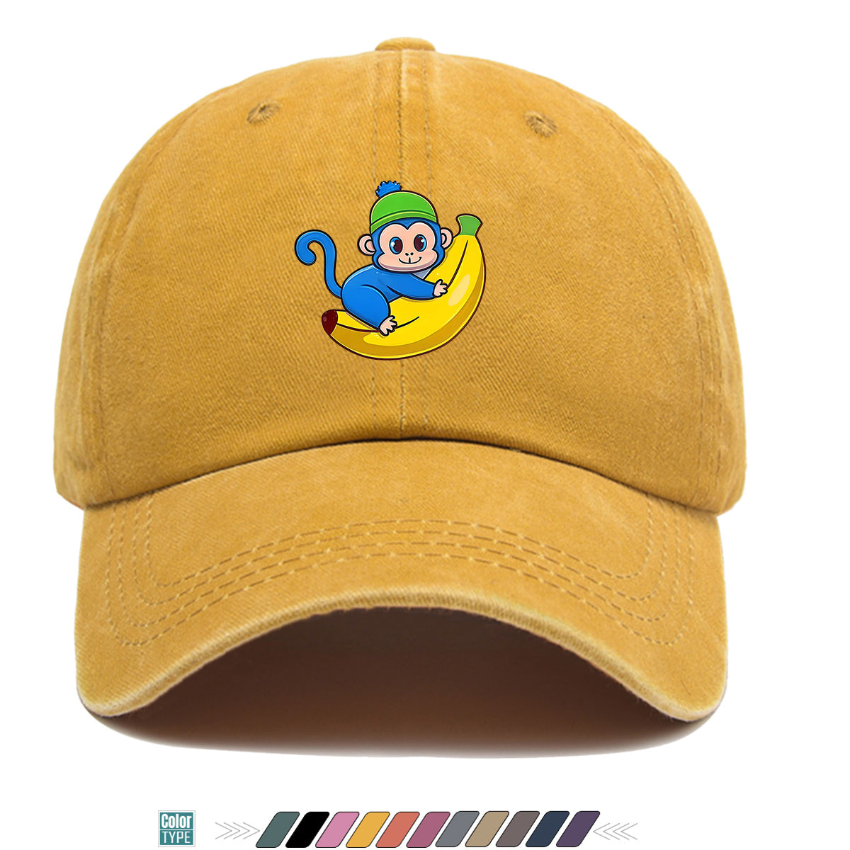 1pc Blue Monkey Banana Print Baseball Cap - Adjustable Unisex & Hat with Monkey & Banana, Suitable for Daily Wear, Outdoor Activities, Amusement Parks, Birthday Gifts - Cute Birthday Present for And