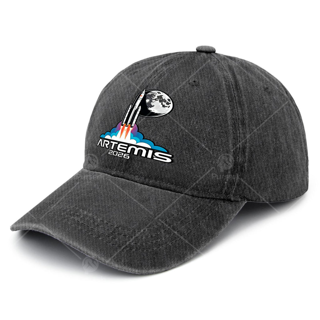 Unisex Aesthetic Baseball Cap Featuring a Washed And Distressed Design Inspired by The Artemis Moon Launch