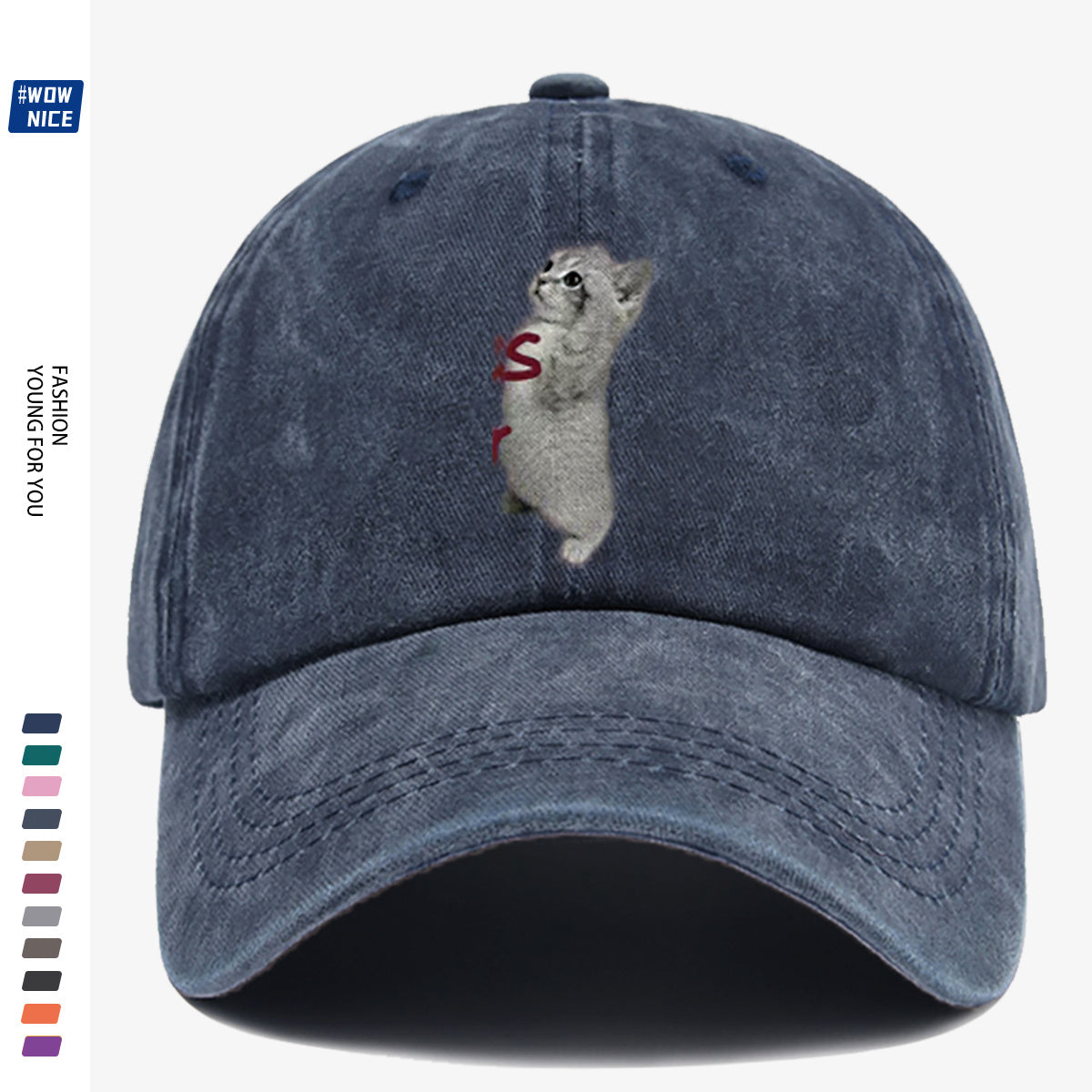 1pc "YES SIR" Text and Cute Kitten Print Baseball Cap, Unisex, Slimming Fit. Fashionable Casual Style, Adjustable Size. Suitable for Daily Outings, Shopping, Parties, Travel, and Outdoor Activities. Versatile and Practical, a Thoughtful Gift