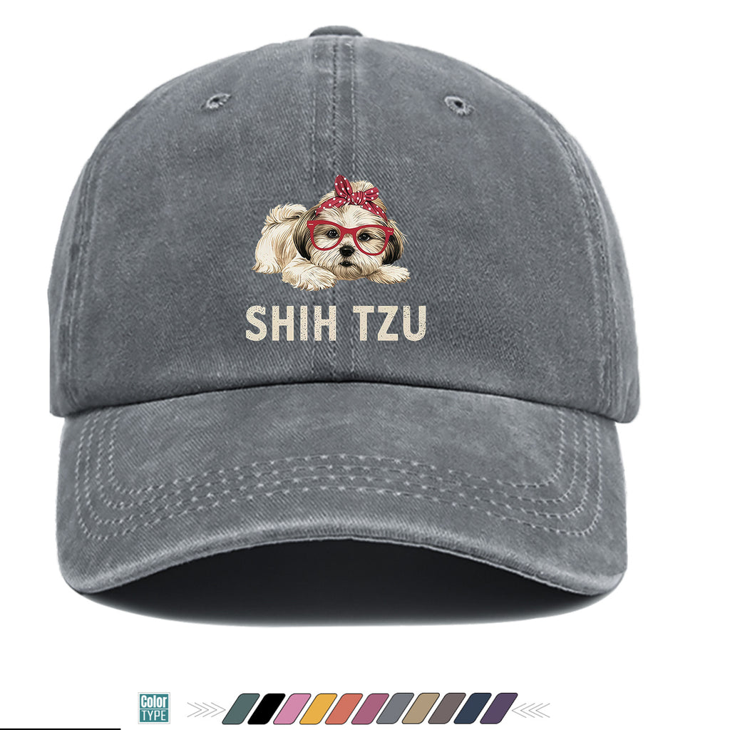 1pc Fashion Cartoon Shih Tzu Print Baseball Cap Comfortable Breathable Duck Tongue Hat Cute Pet Dog Pattern Red And White Polka Dot Bow + Red Frame Glasses Design Unisex Sun Hat Adjustable Size Suitable for Daily Travel, Shopping, Dating