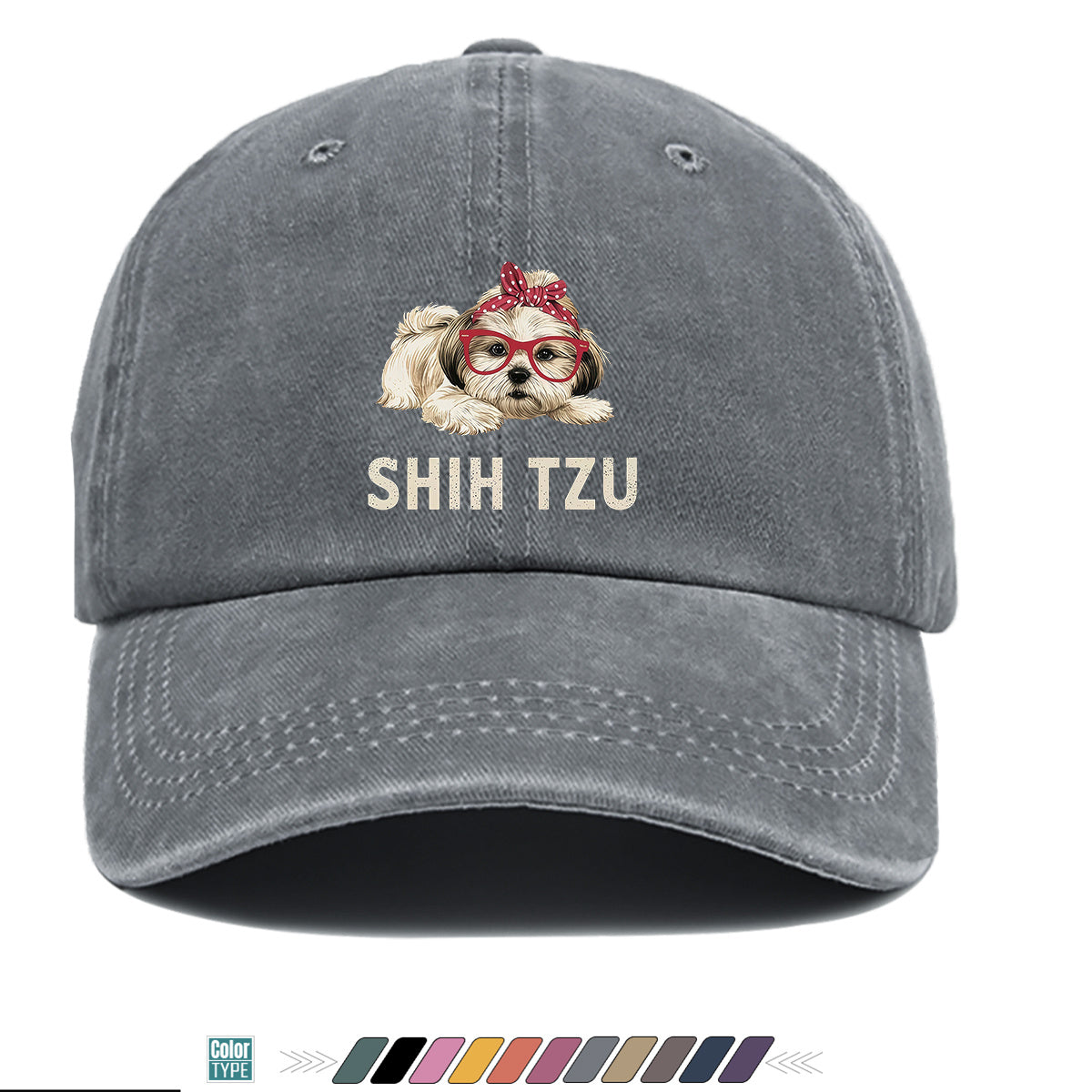 1pc Fashion Cartoon Shih Tzu Print Baseball Cap Comfortable Breathable Duck Tongue Hat Cute Pet Dog Pattern Red And White Polka Dot Bow + Red Frame Glasses Design Unisex Sun Hat Adjustable Size Suitable for Daily Travel, Shopping, Dating