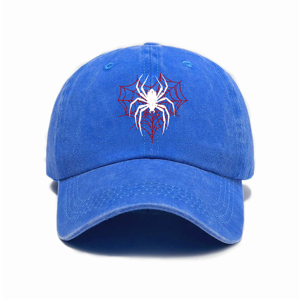 1 Top Water Washed Old Printed Baseball Cap Adult Versatile Spider Printed Water Washed Old Soft Top Sunshade Baseball Cap Men And Women Practical Baseball Cap