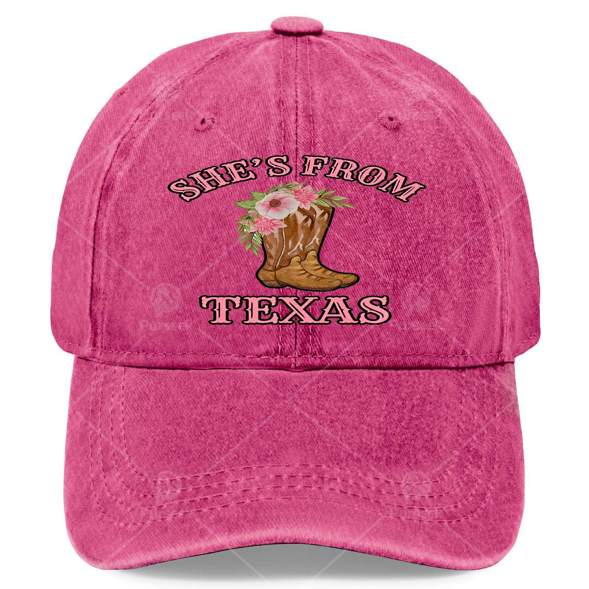 Originating from Texas, She Sports Cowgirl Boots Paired with a Floral Baseball in a Unisex, Vintage Style