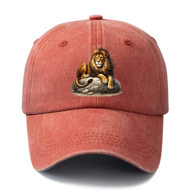 A Unisex Fashion Versatile Printed Lion Baseball Cap, a Classic Vintage Washed Outdoor Lightweight Curved-brim Hat, a Trucker Baseball Cap, Suitable for Casual Occasions Such as Outdoor Vacations, Travel, and Camping, a Holiday Party Hip-hop Hat