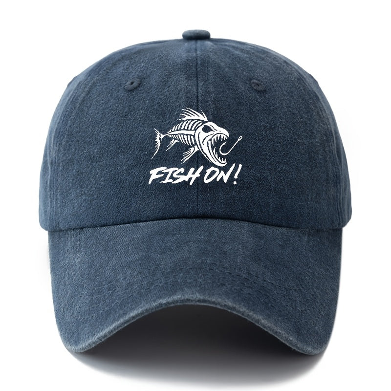 1 Unisex Fashion Printed Fishbone FISH ON Baseball Cap | Classic Vintage Washed Lightweight Curved Brim, Ideal for Outdoor Travel, Camping, Casual Daily Wear, Hip-Hop Festivals |, Woven, Brand: MAKEFGE