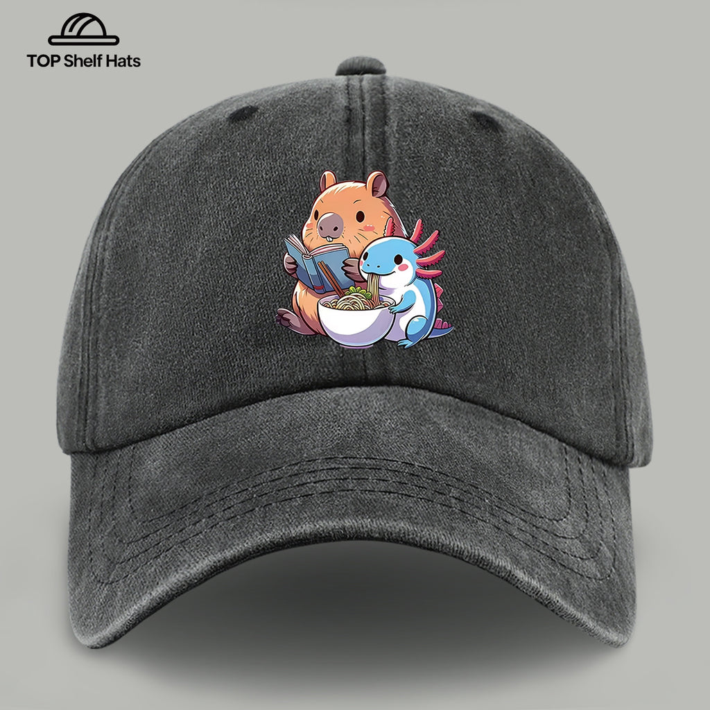 1pc Cap Compatible for Women & Men - Capybara & Salamander Print Adjustable Snapback, Lightweight Breathable Unisex Outdoor Hat with Capybara & Salamander, Valentine'S Gift, Casual Wear For, Beach, Daily Use (Ideal for For)