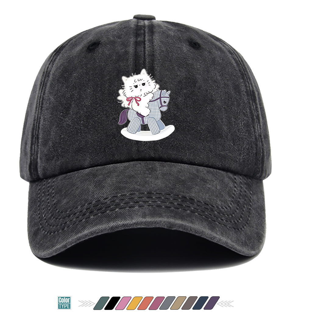 1pc Cartoon Cat Riding a Wooden Horse Printed Baseball Cap, Cute and Adorable Sun Hat, Stylish, , and Beautiful, Unisex Adjustable Baseball Cap, Daily Casual Hat, Family Outing Hat, Suitable for Shopping, Picnics, Amusement Parks, Parties