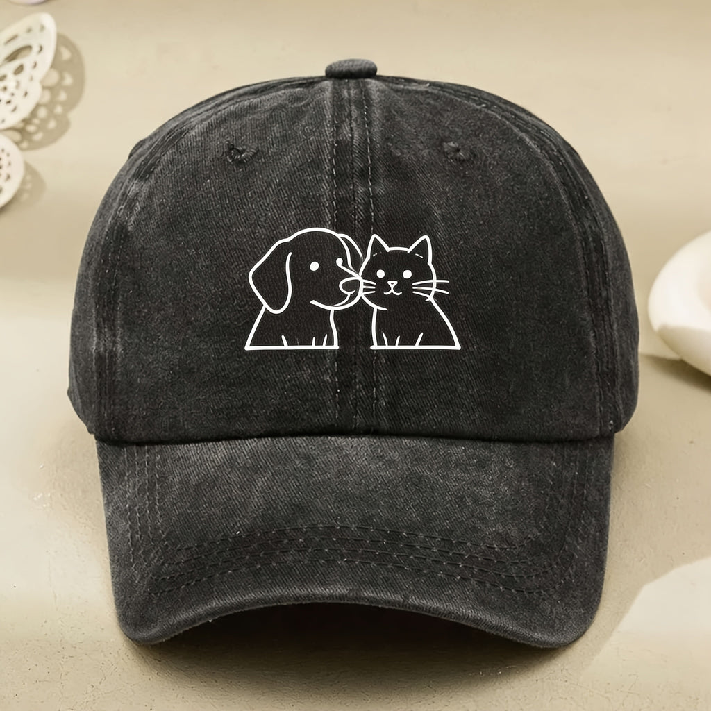 Cute Dog And Cat Graphic Hat for Men And Women Vintage Style Casual Streetwear Cap for Anniversary Gift