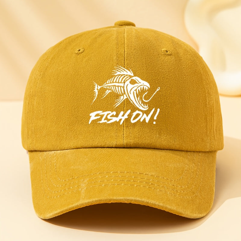 Trendy Men'S Vintage Washed Baseball Cap Featuring a Unique Fish Pattern, Casual And Versatile, Breathable, Comfortable, Lightweight, Adjustable Fisherman Hat for Outdoor Sports And Fishing, Stylish Brand Fishing Hat