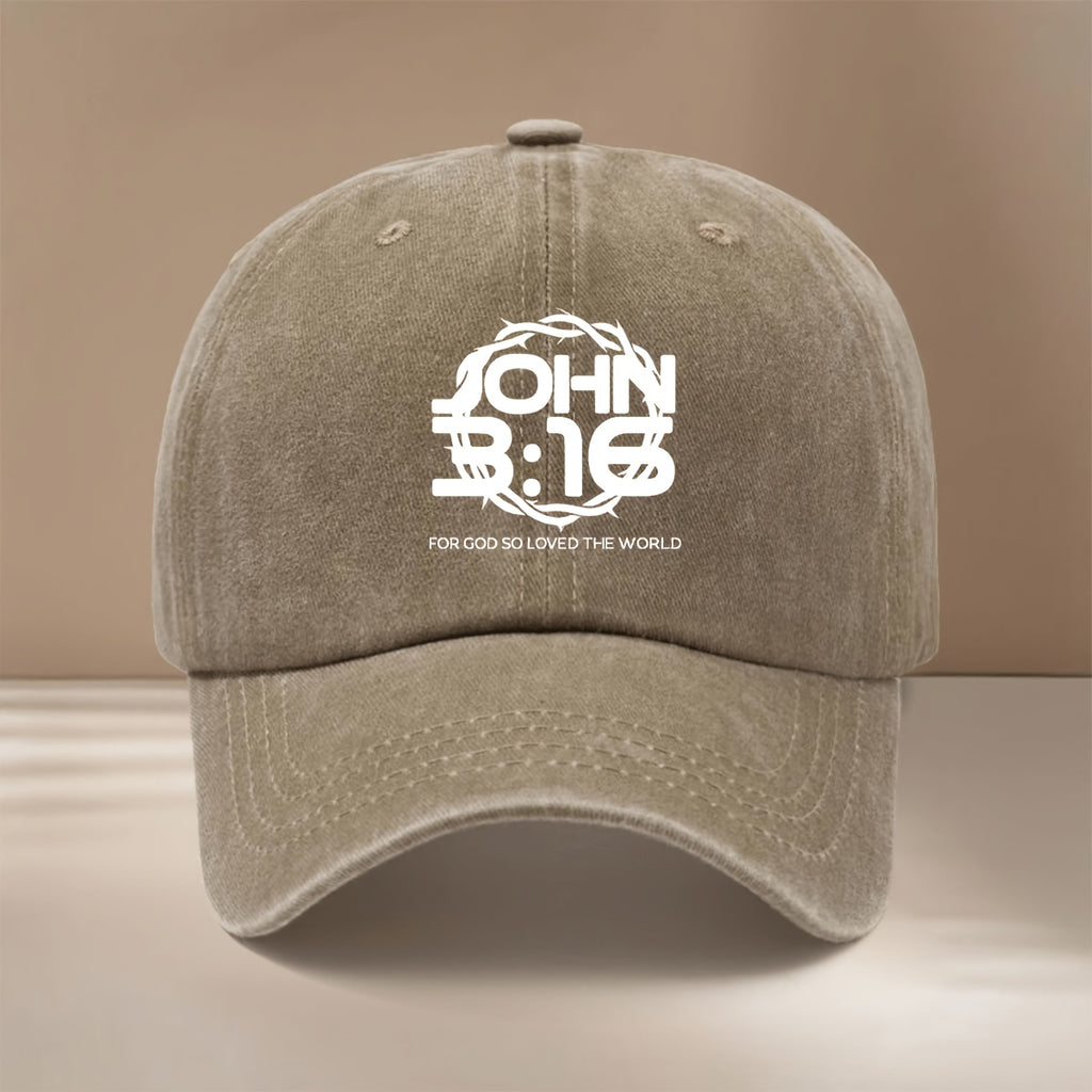 A Baseball Cap Featuring The Text JOHN 3:16, Designed in a Easy And Lightweight Style Suitable for Both Men And Women. This Hip-Hop Duckbill Cap Is Perfect for Vacations, Gatherings, And Camping