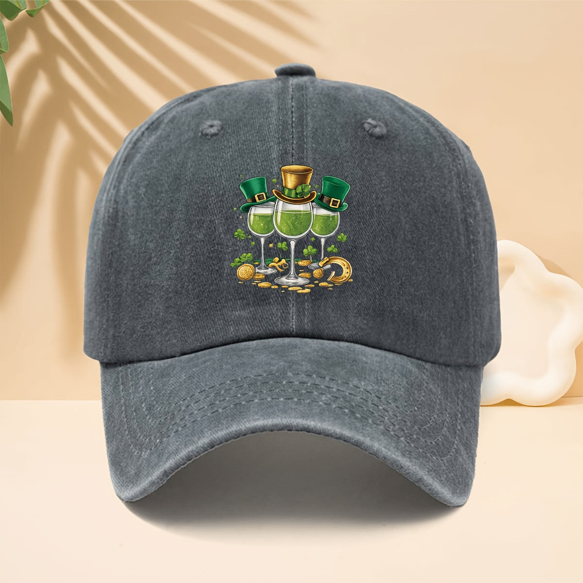 Baseball Cap with a Vintage Carnival Design Featuring a Pattern of 3 Hooded Goblets Containing Green Liquid. Adjustable Curved Brim Snapback Hat Suitable for Walking, Shopping, Traveling, Gatherings, Vacations, and Parties. One-size-fits-all Unisex