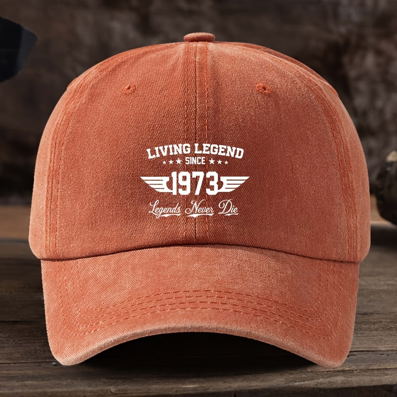 Men'S Black Baseball Cap Featuring a Print That Says 'Living Legend Since 1972.83inch' - a Fashionable Black Duckbill Hat Suitable for Outdoor Activities, Machine Washable, Made of Polyester