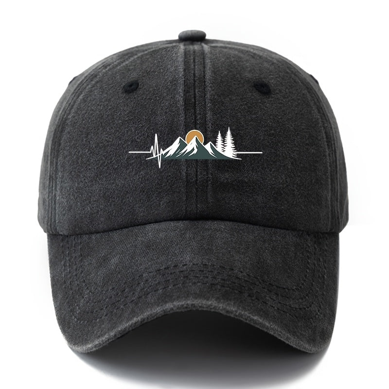 Unisex Fashion All-Match Printed Radio Wave Mountain Peak Baseball Cap, Classic Retro Washed Outdoor Lightweight Curved Brim Hat, Trucker Cap, Suitable for Outdoor Vacation Travel Camping And Casual Occasions, Holiday Party Hip-Hop Hat