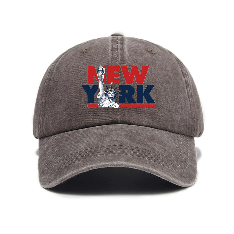 1 Washed Distressed Printed Baseball Cap for Adults, Versatile Vintage New York Statue of Liberty Print Washed Distressed Soft Top Sun Baseball Cap, Unisex