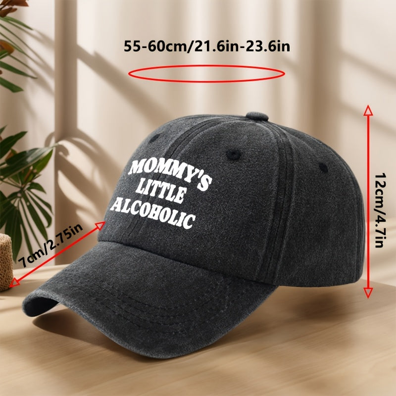 MOMMY's LITTLE ALCOHOLIC High-Quality Printed Baseball Cap, Classic Washed Distressed Vintage Curved Brim Hat for Outdoor Leisure, Sports, Running, Mountaineering, Camping, Fishing. Soft, Comfortable, Sweat-Absorbent, Breathable Duckbill Cap.  Street