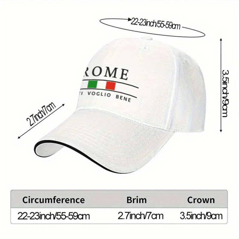 1 Adjustable Sandwich Baseball Cap, Lightweight Printed Women'S Hat with The Word "Rome" Printed on It, "I Love You" Men'S Sun Hat, Ideal Gift for Travel, Parties, And Birthdays