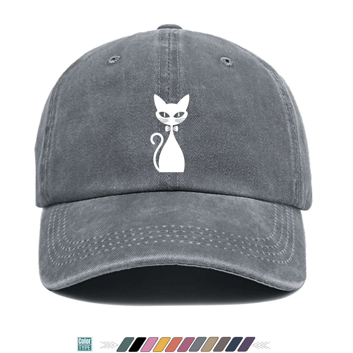 1pc Elegant White Cat Silhouette Printed Baseball Cap, Comfortable Breathable Sun Hat, Fashionable Easy Design, Unisex Adjustable Casual Versatile Duckbill Cap, Suitable for Daily Outings, Cafe Gatherings, Weekend Excursions, Girlfriends' Dates