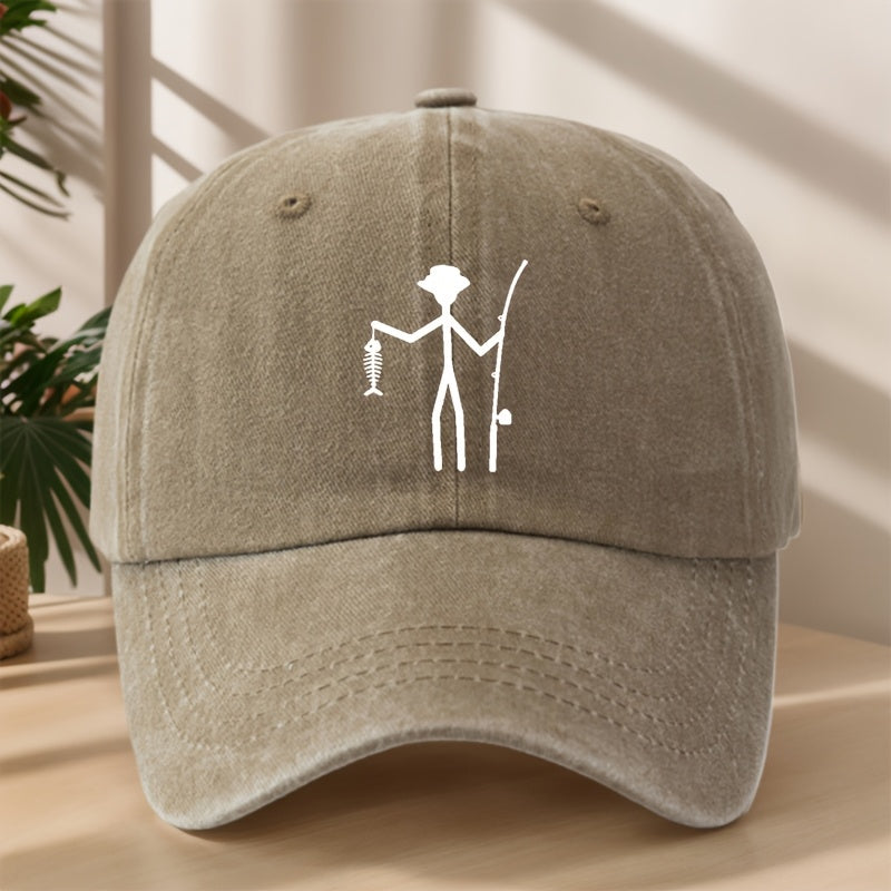 Vintage Baseball Cap | Creative Fishing Design, Soft & Comfortable, Breathable & Sweat-Absorbent Polyester, Adjustable Fit for Outdoor Sports, Fishing, Camping - Black with White Graphic Print, Fishing Hat