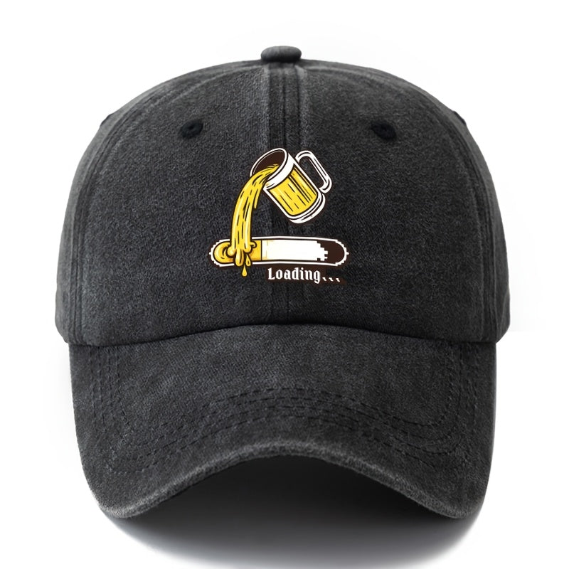 A Unisex Fashionable and Versatile Printed Beer Progress Bar Baseball Cap, Featuring a Classic Vintage Washed Lightweight Curved Brim. Suitable for Outdoor Vacations, Travel, Camping, and Other Casual Occasions. Also Ideal as a Hip-hop Hat