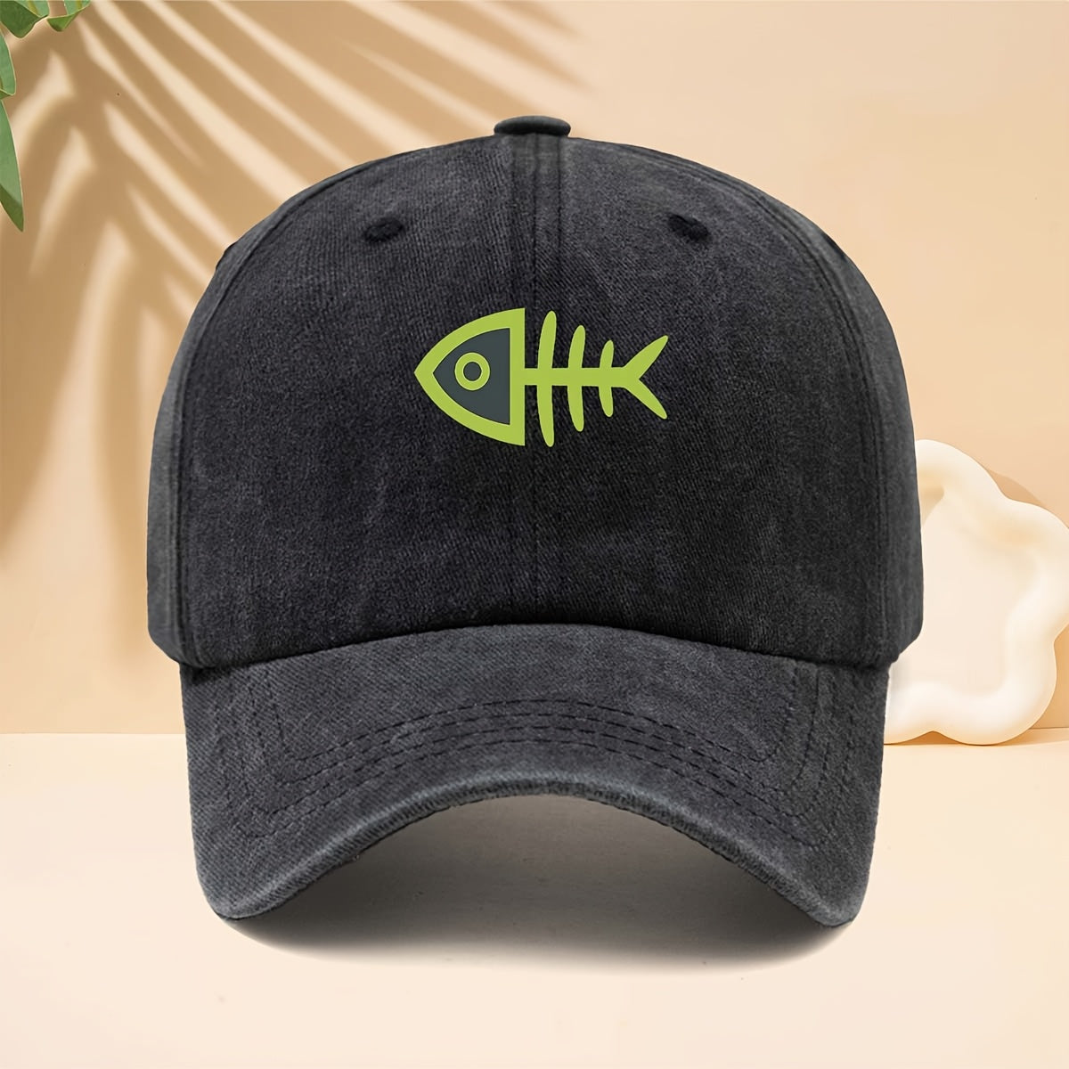 Men' & Women' Fluorescent Green Fishbone Print Trucker Hat - Adjustable Snapback Cap with Curved Brim, Soft Top Suitable for All- Outdoor, Travel, Parties, Casual Wear - Unisex Baseball Cap for Fishing Trips and Daily Use
