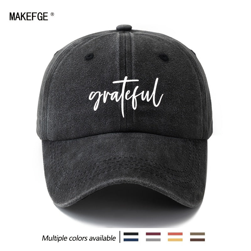 Men's & Women's Vintage Washed Baseball Cap with Grateful Print - Lightweight Curved Brim Snapback Hat Suitable for Outdoor, Travel, Camping, Hip-Hop Style, Valentine's Gift, Curved Visor for Daily Commute, Washed Outdoor Cap