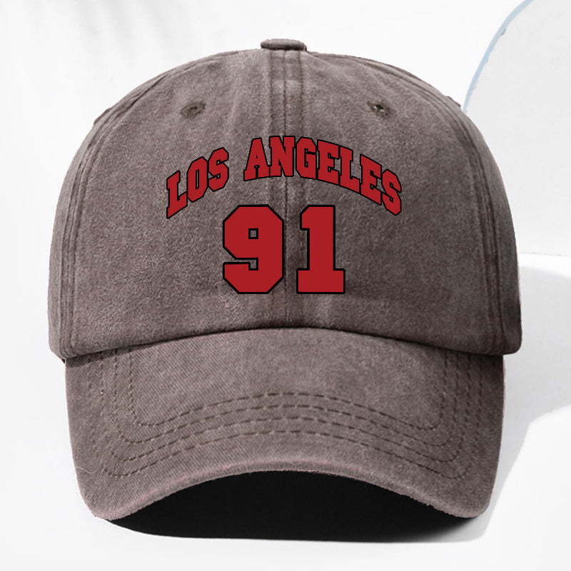 Unisex LOS ANGELES 91 Letter Print Washed Vintage Baseball Cap, Fashionable Sun Outdoor Hat for Men and Women, Adjustable Fit Trucker Hat Suitable for All Seasons and Daily Wear