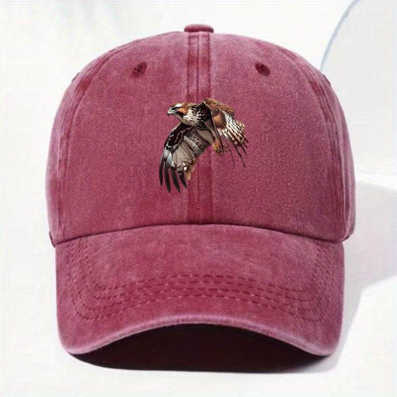 Men's Adjustable Eagle Baseball Cap - Black Street-style Printed Snapback with Eagle Design, Adjustable Strap, Durable and Easy-care Bonded Fiber, Ideal for Casual and Outdoor Activities, Making a Bold Urban Fashion Statement. Features Trendy Design