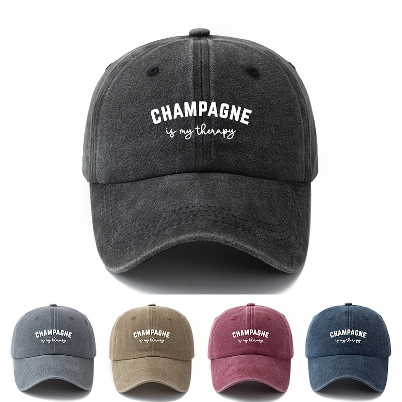 Unisex Fashion Versatile Printed Letter CHAMPAGNE Baseball Cap Classic Retro Washed Outdoor Lightweight Curved Brim Hat Trucker Baseball Cap Suitable for Outdoor Vacation Travel Camping and Other Casual Occasions