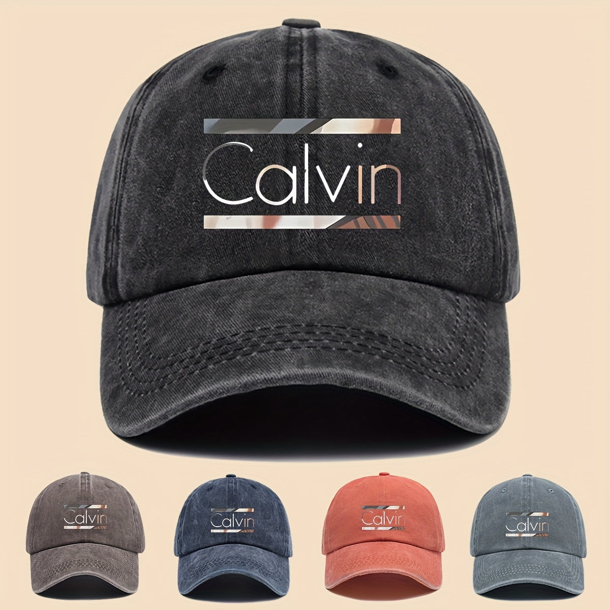 1pc 'Calvin Graphic Washed Baseball Cap - Unisex Streetwear Soft Hat, Suitable for Outdoor Adventures, Breathable Casual Sports Design, a Fashionable Accessory for All Seasons, Perfect Gift for Cycling, Fishing, And Hiking.'